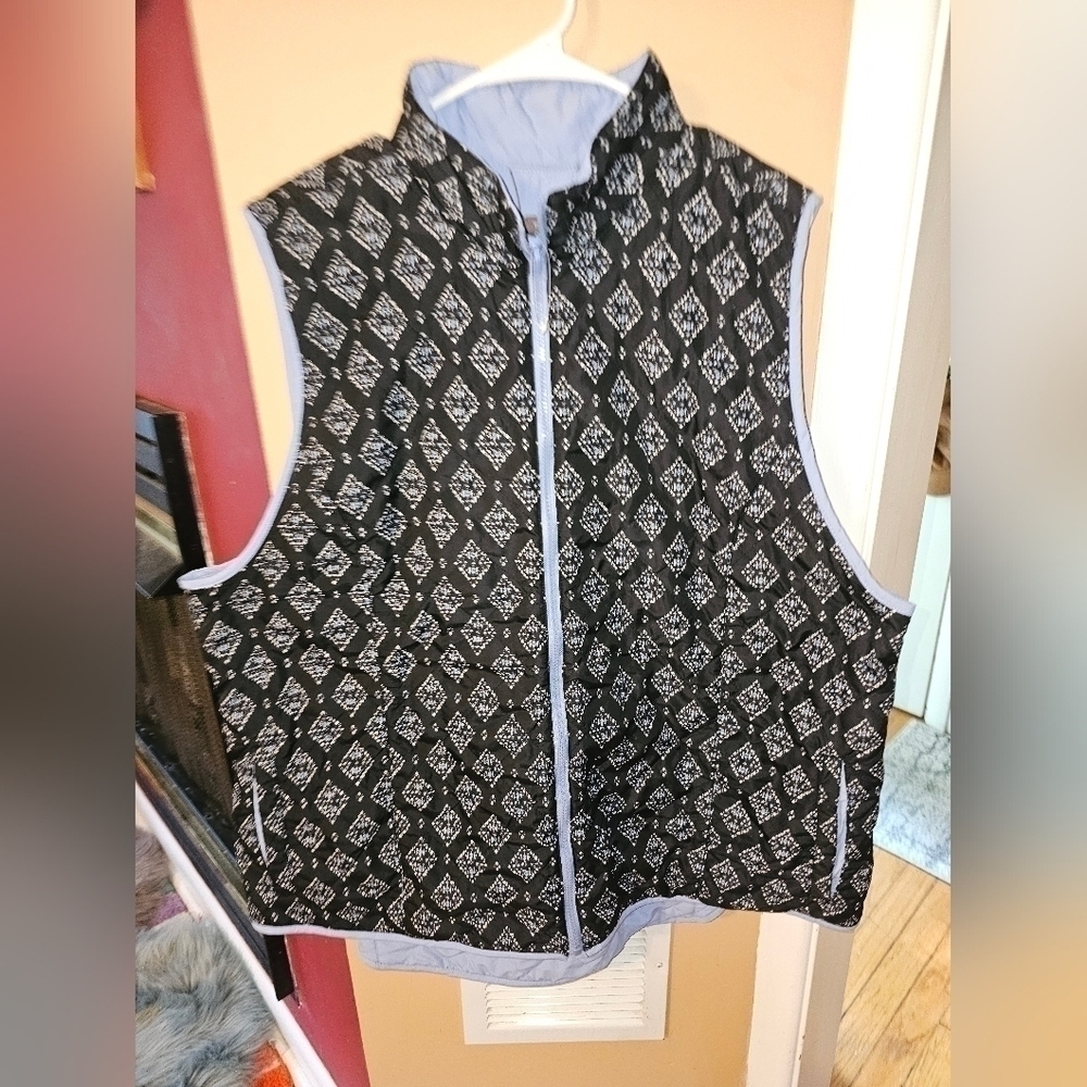 Bit & Bridle Periwinkle Blue Black Reversible Puffer Vest Size 2X